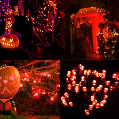 Vista 2 de Twinkle Star Guirnalda de 200 luces LED de Halloween de 66 pies con certificación UL segura para exteriores, luces de hadas enchufables, cable verde
