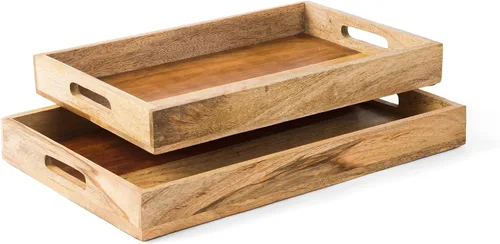 Vista 8 de Mela Artisans - Bandeja rectangular de madera de mango para servir, natural Bordes rectangulares