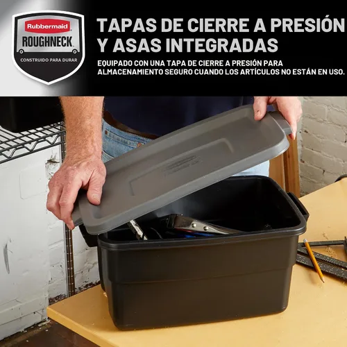 Vista 3 de Rubbermaid Paquete de 6 Contenedores Resistentes y Duraderos de 3 GAL para Almacenamiento con Tapas a Presión y Asas, Contenedores de Almacenamiento