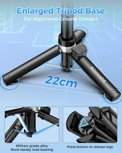 Vista 4 de Trípode para teléfono 3 en 1 con luces LED y control remoto, soporte de trípode extensible para selfie, portátil compacto con control remoto
