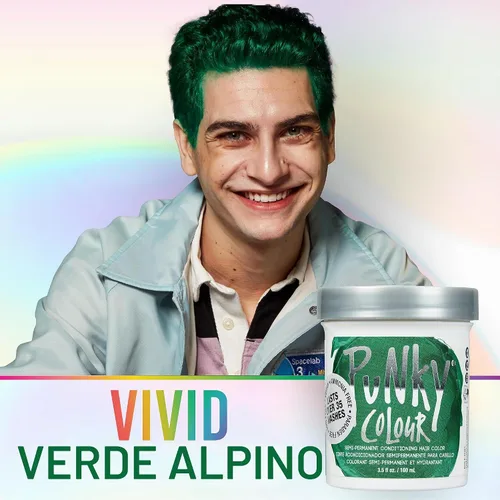 Vista 3 de Punky Alpine Green Color Semipermanente para el Cabello - Tinte Acondicionador para el Cabello Vegano y Libre de Crueldad, Dura Hasta 35 Lavados