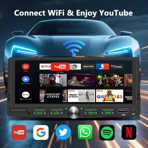 Vista 5 de Radio de pantalla táctil de un solo DIN con Apple CarPlay inalámbrico y Android Auto, estéreo de coche IPS de 6.9 pulgadas con Bluetooth, Mirror