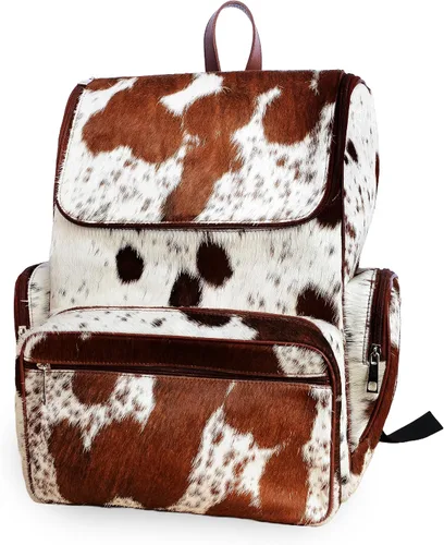 Vista 3 de LP-FACON Mochila de cuero de vaca occidental Mochila para niño Regalos de ducha para nueva mamá Bolsa de papá en blanco y negro
