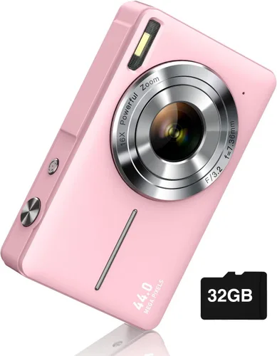 Vista 8 de Cámara digital, FHD 1080P Cámara digital de apuntar y disparar con zoom de 16X antivibración, tarjeta de 32 GB, cámara pequeña compacta para niños