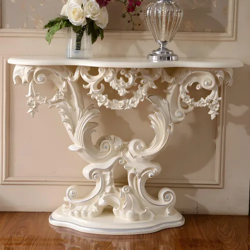 Vista 11 de LAKIQ Mesa de consola de estilo europeo, mesa de entrada de madera, mesa de pasillo moderna estilo campestre, mesa de entrada de forma libre, sofá