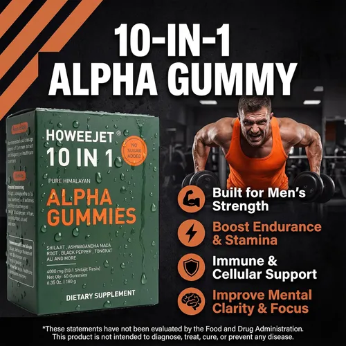 Vista 3 de Gomitas Shilajit naturales del Himalaya para hombres, gomitas alfa 10 en 1 con 4000 mg de shilajit puro, Ashwagandha, ginseng, Tongkat Ali y raíz