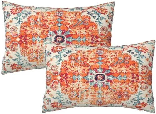 Vista 11 de Juego de 2 fundas de almohada bohemias de 16 x 16 pulgadas, color negro y marrón, fundas de almohada con patrón de alfombra étnica rústica, fundas
