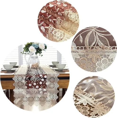 Vista 5 de Camino de mesa bordado de flores de encaje, rectangular, para bodas, fiestas, despedidas de soltera, comedor, decoración de mesa auxiliar, 16 x 48