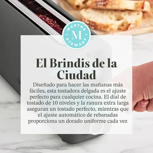 Vista 11 de Martha Stewart Tostadora de ranura larga de 2 rebanadas, extra ancha, gris Caviar Gris