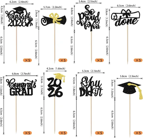 Vista 2 de Rsstarxi Paquete de 40 decoraciones para cupcakes Class of 2025 Congrats Grad 2025 Grad Cap Diploma Cupcake Picks Decoraciones para So Proud of You