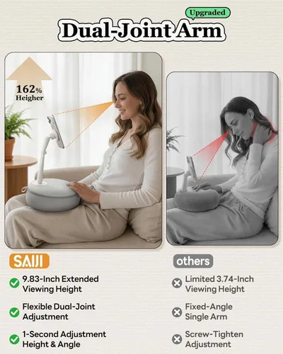 Vista 3 de SAIJI 【Magnético】Soporte para teléfono celular para cama, mini soporte de almohada Kindle con brazo elevado de doble eje, soporte para teléfono