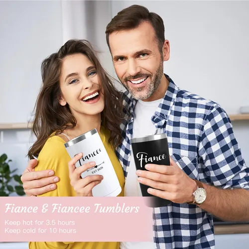 Vista 2 de Frerdui Regalos de compromiso para parejas, regalos de compromiso para parejas recién comprometidas, juego de regalo de vaso de compromiso de vino