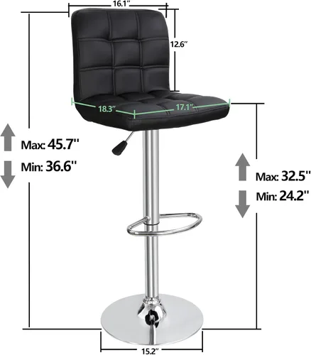Vista 3 de LEMY Juego de 2 taburetes de bar giratorios ajustables, taburetes de bar de piel sintética con respaldo, sillas de comedor para isla de cocina
