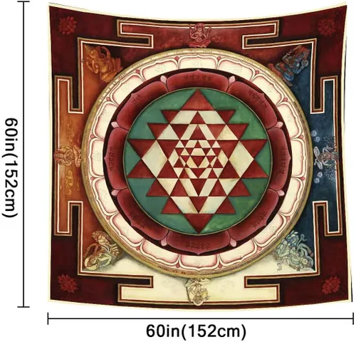 Vista 2 de UHOMETAP Sri Yantra Tapiz Mandala Yoga Meditación Tapices Geometría Sagrada Decoración de Pared Arte Colgante de Pared para Dormitorio Sala de estar