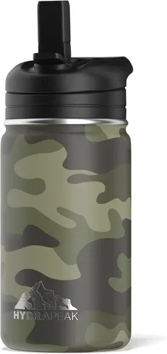 Vista 15 de Hydrapeak Mini botella de agua de 14 onzas con tapa con popote, botella de agua aislada de doble pared de acero inoxidable Botella de agua a Negro