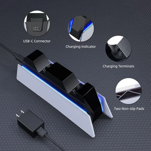 Vista 4 de Estación de carga de controlador PS5 con base de carga rápida dual PS5 cargador para Playstation 5 Dualsense Wireless Controller Accessories - LED
