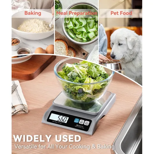 Vista 8 de BOMATA Báscula de alimentos de 0.00 oz/ 13 libras, báscula digital de cocina con bandeja de acero inoxidable extraíble, pantalla LCD retroiluminada