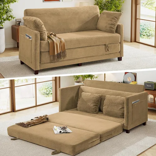 Vista 16 de Sofá cama loveseat de 51 pulgadas, sofá cama convertible de chenilla para espacios pequeños, sofá cama plegable con asiento profundo, 2 almohadas