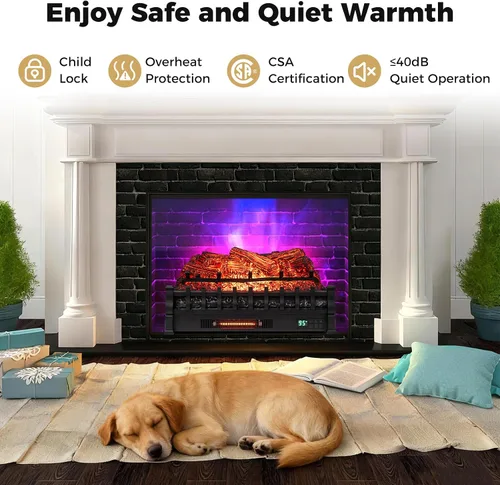 Vista 4 de ORALNER - Juego de troncos para chimenea eléctrica WiFi de 26 pulgadas, calentador de cuarzo infrarrojo con sonido crepitante, control remoto