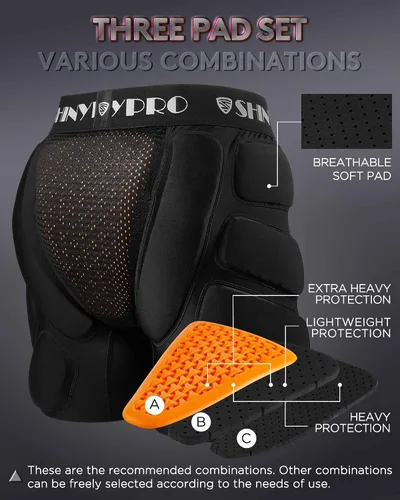 Vista 2 de Pantalones cortos acolchados de protección para snowboard y patinaje CE Nivel 2 Protección resistente para glúteos y coxis