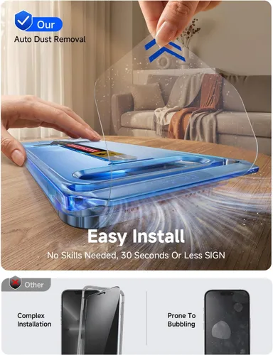 Vista 4 de MAGIC JOHN Paquete de 2 protectores de pantalla de vidrio de privacidad para iPhone 13 Pro Max/iPhone 14 Plus de 6.7 pulgadas, instalación