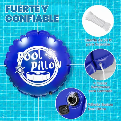 Vista 5 de Almohadas de piscina de 4 x 4 pies para piscina sobre el suelo, kit de cierre de invierno para cubierta de piscina de invierno, extra duraderas