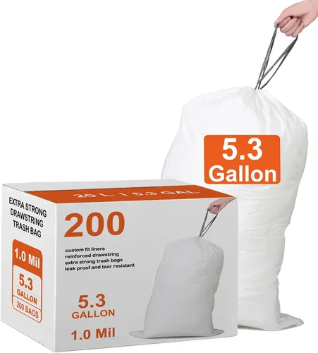 Vista 5 de Bolsas de basura con cordón resistentes de 50 unidades de 1.2 mil de grosor Forros blancos para botes de basura compatibles con Code P de 13-17