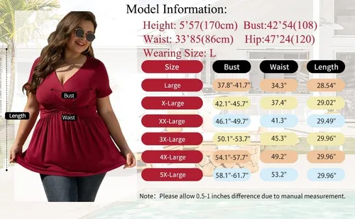Vista 5 de TIANZHU Blusa de manga corta para mujer, talla grande, cuello en V, corte bajo, linda blusa