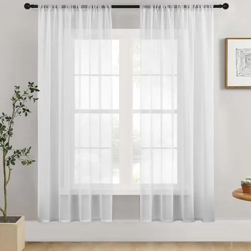 Vista 9 de MRTREES Cortinas transparentes de Aqua Blue, para cocina, de 36 pulgadas de longitud, cortinas transparentes de gasa con filtro de luz, cortinas