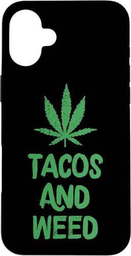 Vista 22 de Carcasa divertida para iPhone 16 Tacos y marihuana de marihuana envejecida