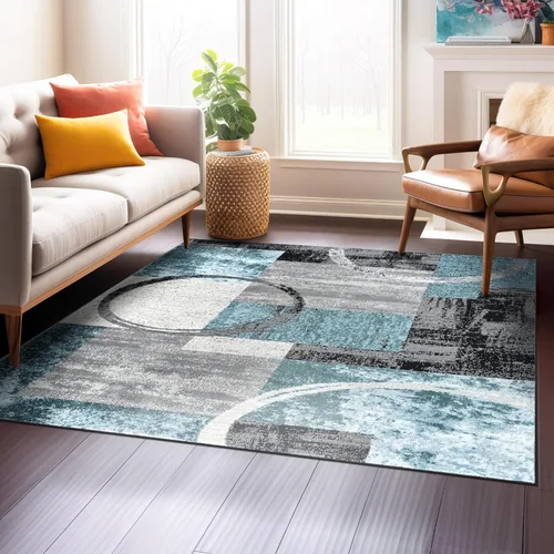 Vista 26 de Rugshop - Alfombra contemporánea con diseño abstracto de círculos, alfombra con respaldo de yute para entrada, cocina o habitación pequeña, marrón