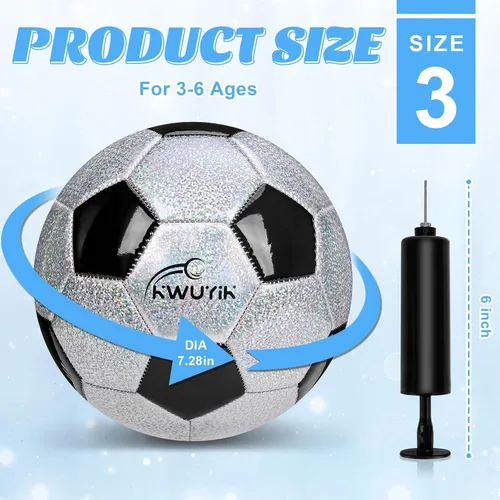 Vista 2 de Balón de fútbol de tamaño 3, 4, 5, con purpurina, rosa, morado, negro y plateado con inflador, pelota de fútbol para niños pequeños de 3 a 6 años, 6