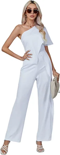 Vista 5 de LYANER Mono de trabajo de manga corta abombada y pantalones de lápiz para mujer