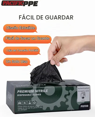 Vista 4 de PACIFIC PPE Guantes desechables de nitrilo negro resistentes de 6 mil, resistentes a productos químicos, seguros para alimentos, sin látex