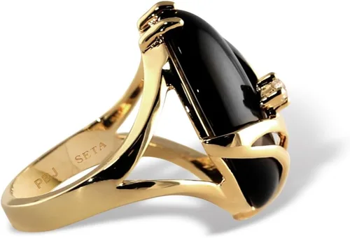 Vista 2 de Palm Beach Jewelry - Anillo de ónix negro y cristal redondo chapado en oro amarillo de 14 quilates