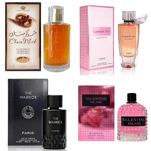 Vista 10 de AFLUXE Set de perfume para mujer, 4 piezas, colección Eau De Parfum de larga duración, almizcle Choco/Milano Mujer/6pm Rosa/7AM Fresh