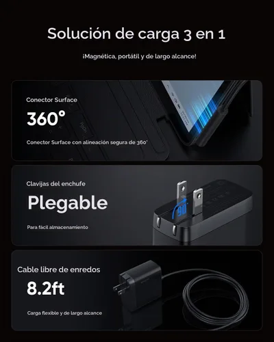 Vista 4 de Microsoft Surface - Cargador Surface Pro de 65 W para Surface Pro 3/4/5/6/7/8/9/10/X/11, compatible con Surface Book/portátil/tablet, compatible