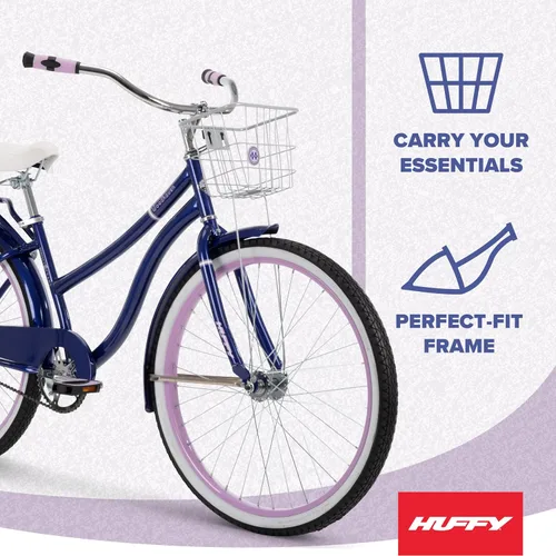 Vista 2 de Huffy Cruiser Bike, Fairmont or Woodhaven Model, 20/24/26 Inch Sizes, Perfect for Casual Rides, Ergonomic Design, Rear Rack and Basket on Woodhaven
