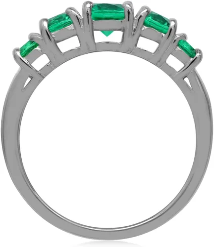 Vista 9 de Silvershake Anillo de plata de ley 925 chapada en oro blanco o amarillo con piedra natal de 5 piedras para mujer Azul zafiro creado