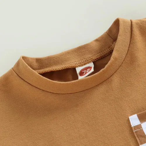 Vista 4 de Sejardin Traje de verano para bebé niño pequeño, camiseta de manga corta a cuadros y pantalones cortos, ropa para niños pequeños