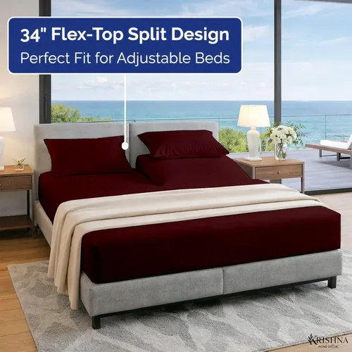 Vista 2 de KRISHNA Juego de sábanas prémium de 4 piezas de 34 pulgadas para cama ajustable con números de sueño, 100% algodón egipcio, sábana bajera ajustable