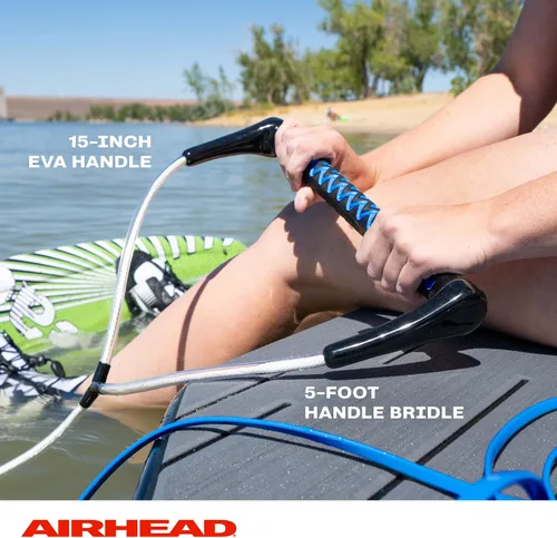 Vista 3 de Airhead Dyneema Wakeboard Rope and Handle, No Stretch Tow Rope with EVA Grip, Multi Section Water Ski Wakeboarding Line for Boat Towables, 1,700 lb