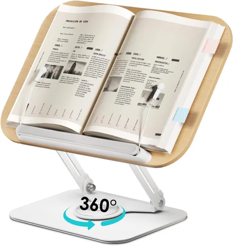 Vista 9 de Viozon - Soporte de libros para leer, portalibros, altura y ángulo ajustables, base giratoria de 360°, plegable y portátil, liviano para oficina