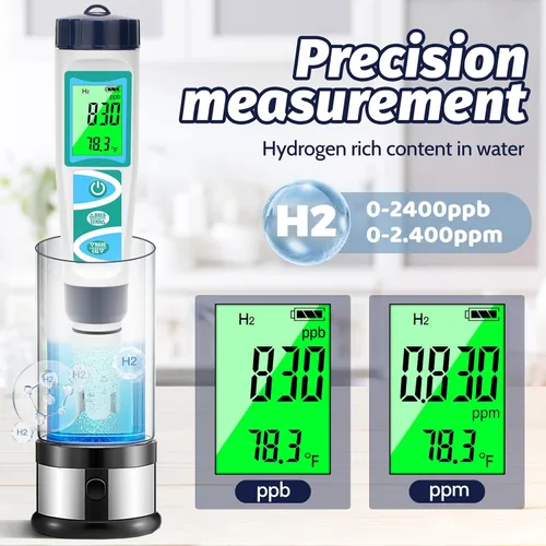 Vista 2 de Probador de agua de hidrógeno Medidor de pH para agua potable pH multifuncional H2 ORP TDS EC Probador de temperatura de precisión Probador
