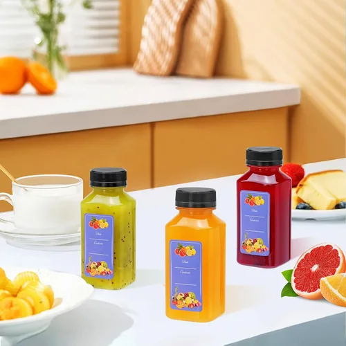 Vista 5 de Botellas de plástico de 8 onzas con tapas, botellas de plástico con tapas negras a prueba de manipulaciones, recipientes de jugo reutilizables