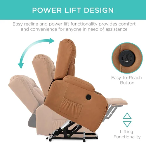Vista 4 de Best Choice Products - Silla de elevación eléctrica de cuero PU, silla reclinable de masaje, muebles ajustables para espalda, patas con 3