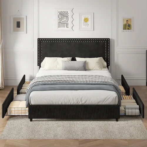 Vista 164 de VECELO Base de cama de plataforma de tamaño individual con cabecera tapizada de altura ajustable, base de colchón moderna, soporte de listones