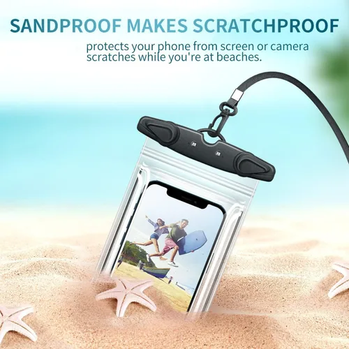 Vista 2 de Bolsa universal impermeable para teléfono, paquete de 4 fundas impermeables IPX8 con cordón para teléfono compatible con iPhone 17, 16, 15, 14, 13