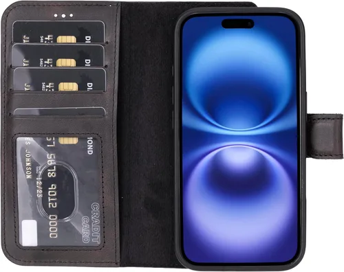 Vista 88 de HARDISTON Funda de piel auténtica hecha a mano compatible con iPhone 11 Pro de 5.8 pulgadas, funda magnética desmontable con tarjeteros - bordes