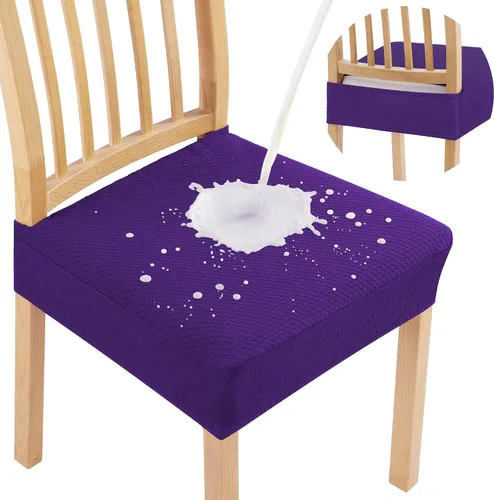 Vista 11 de Smiry Juego de 2 fundas de asiento impermeables para sillas de comedor, tela jacquard elástica, extraíble y lavable, fundas protectoras de asiento